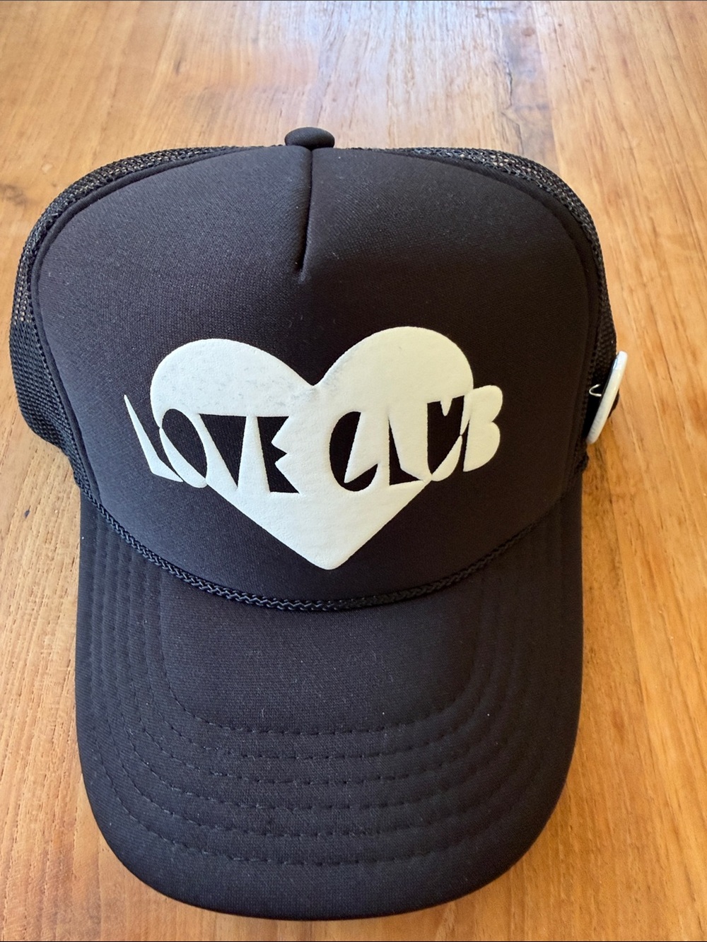 LOVE CLUB Black Trucker Hat with White Heart Logo